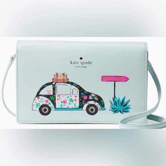 Kate Spade Rare Ltd Edition Out of Office VW Bug Mint Color Crossbody Wallet - Picture 2 of 4